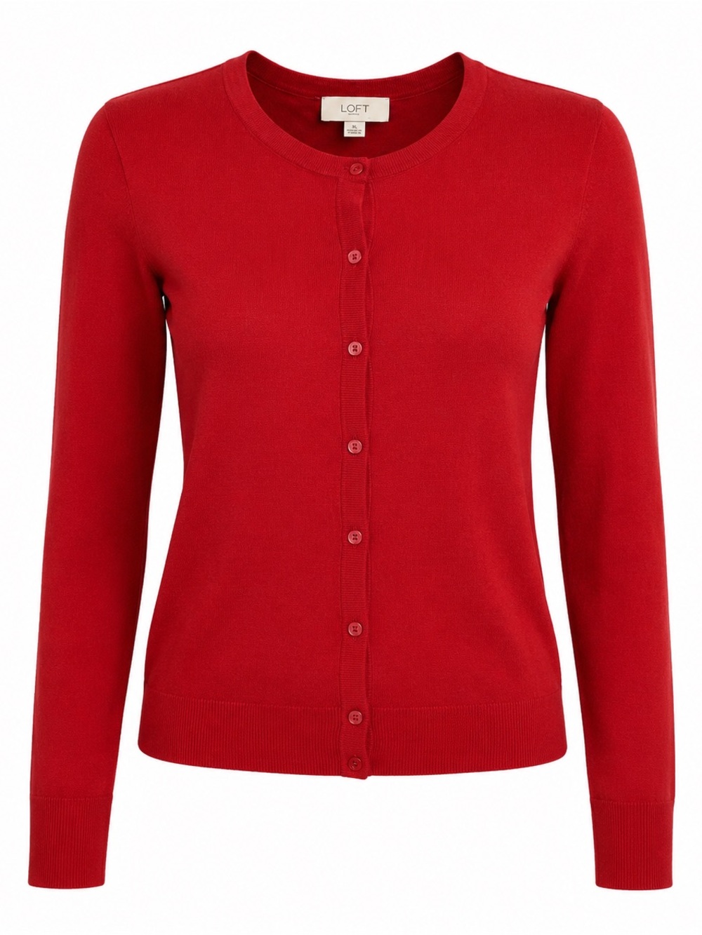 LOFT 100% Cotton Crew Neck Cardigan Sweater XL Red Button Front Lightweight Prep